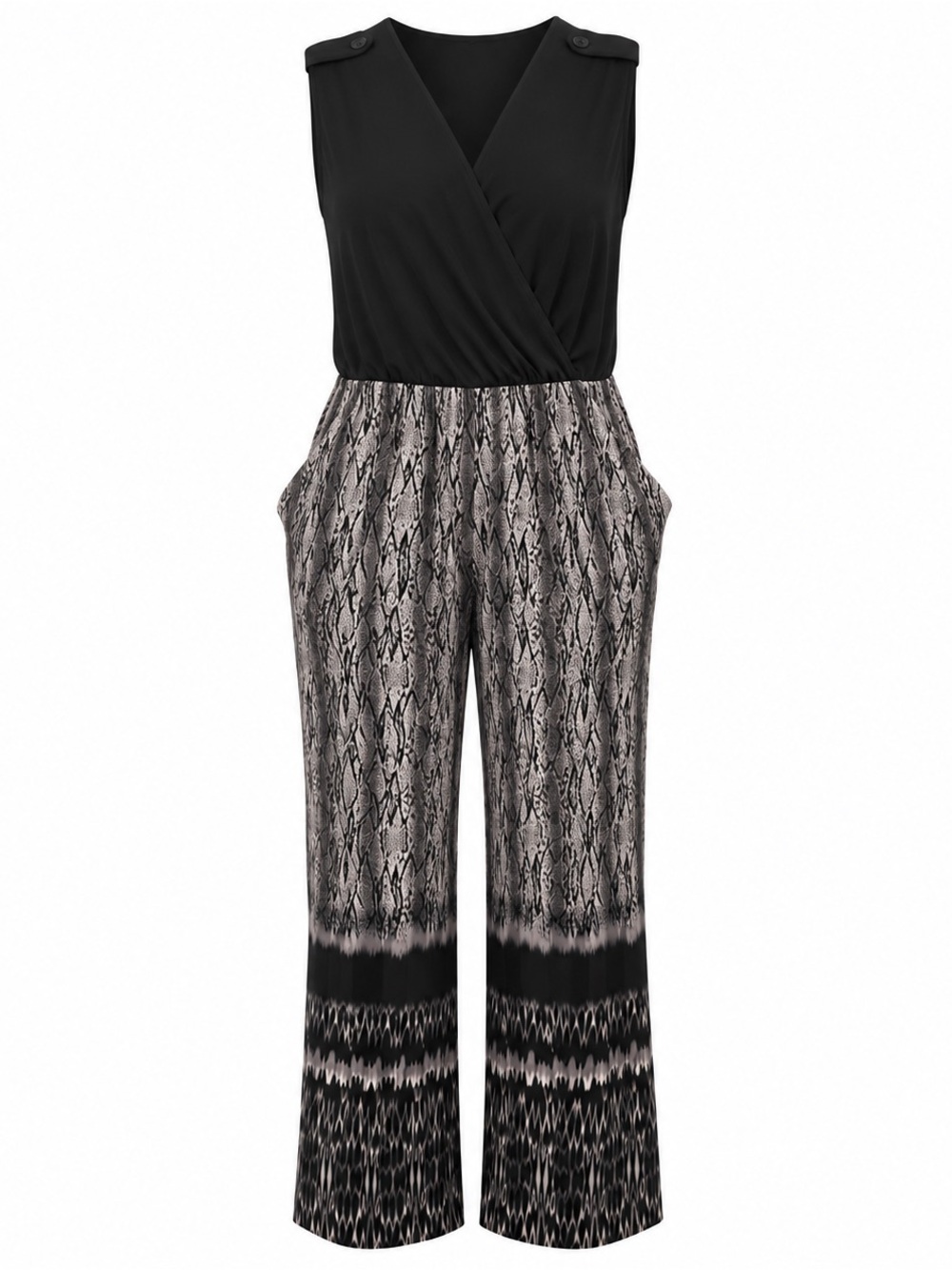 New Directions 3X Black Sleeveless Jumpsuit with Gray Snakeskin Pants, Pockets